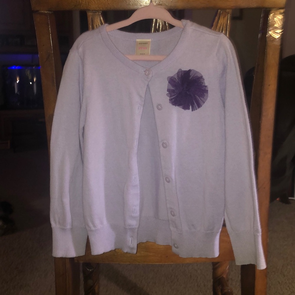 Old Navy lilac cardigan with dark purple flower